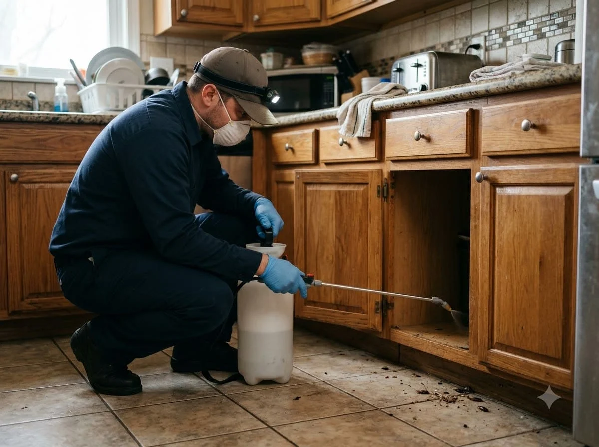 The gap around plumbing where it passes through a cabinet base under a sink